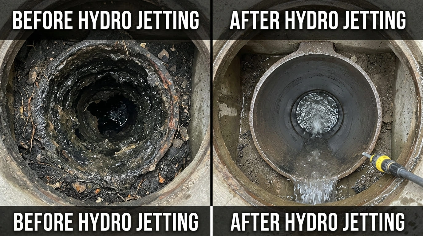 Hydro Jetting Service Before and After Ralston Arva Plumbing Arvada CO