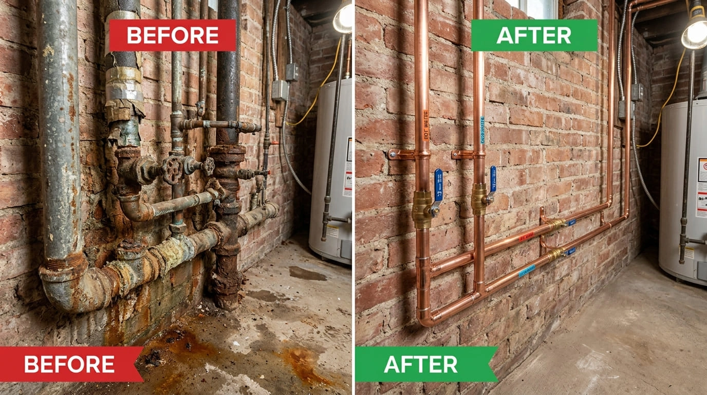 Pipe Repiping Repair and Replacement Before and After Ralston Arva Plumbing Arvada CO