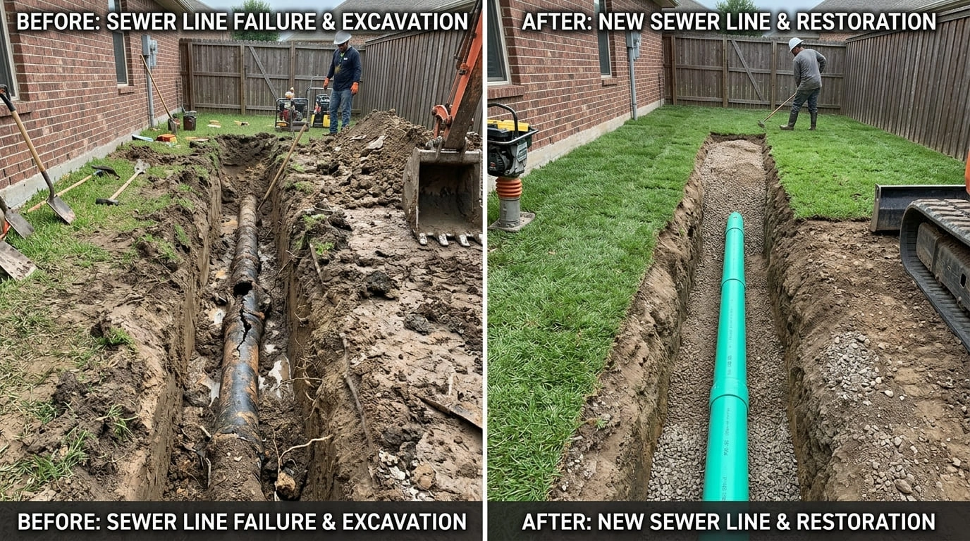 Sewer Line Repair and Replacement Before and After Results Ralston Arva Plumbing Arvada CO