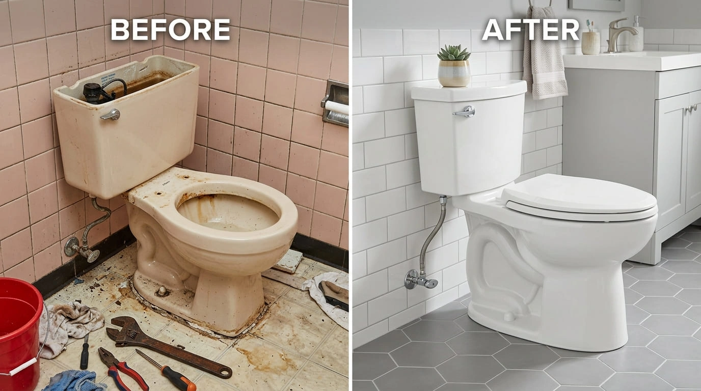 Toilet Repair and Replacement Before After Ralston Arva Plumbing Arvada CO