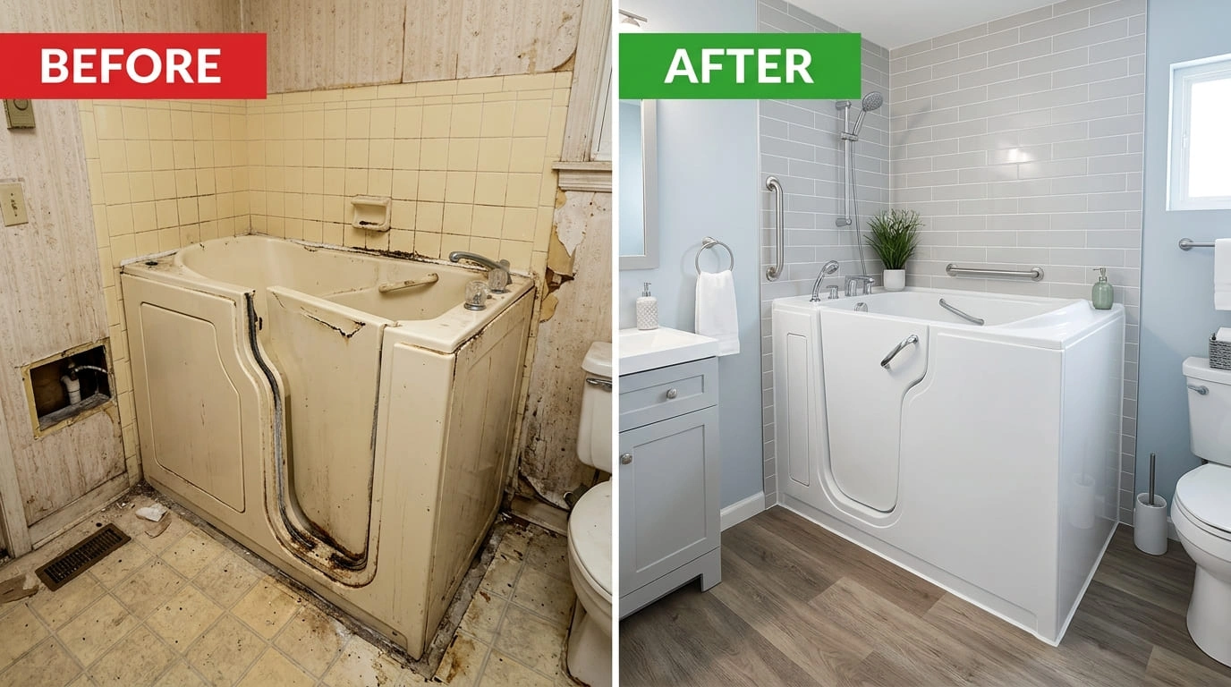 Walk-In Tub Replacement Before and After Ralston Arva Plumbing Arvada CO