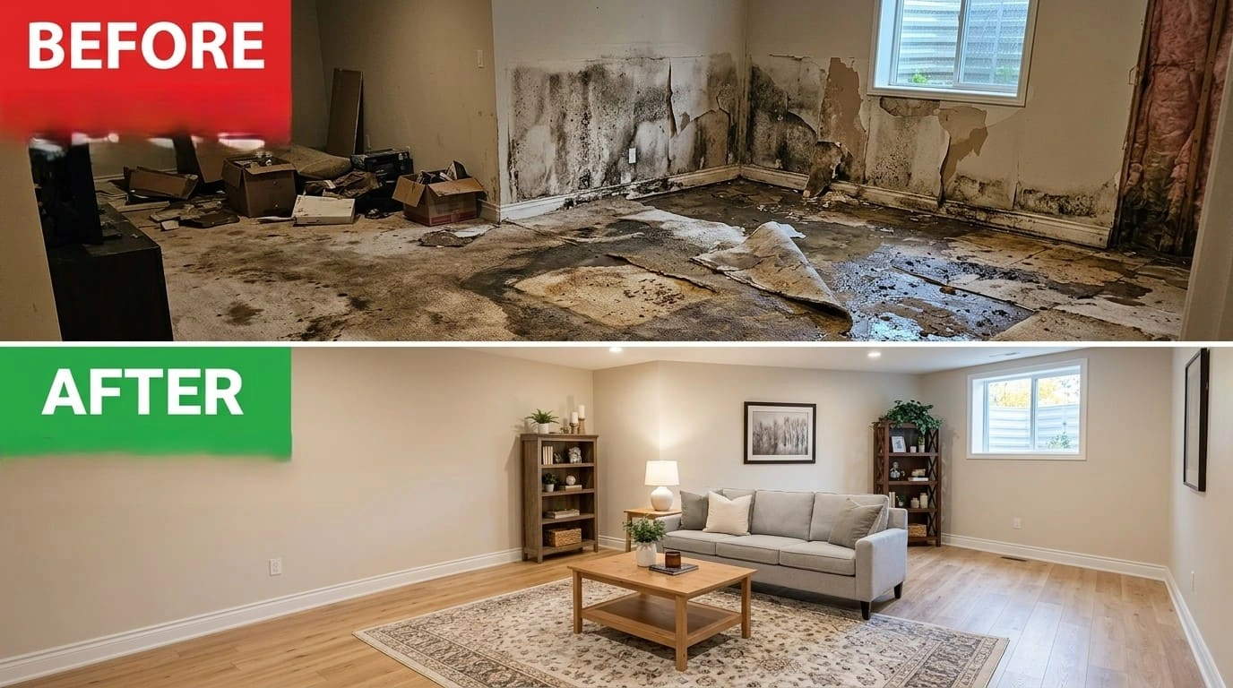 Water Damage Restoration Before and After Ralston Arva Plumbing Arvada CO