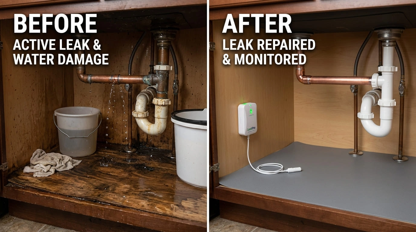 Water leak repair before and after by Ralston Arva Plumbing emergency plumber Arvada CO